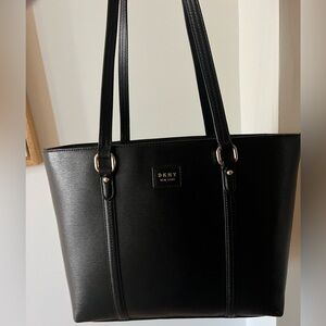 DKNY Black Tote Bag with Gold Accents
